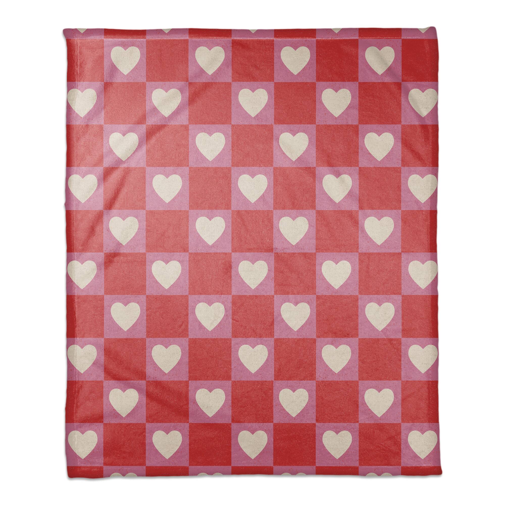 Heart Checkered Board Pattern 50" x 60" Coral Fleece Blanket